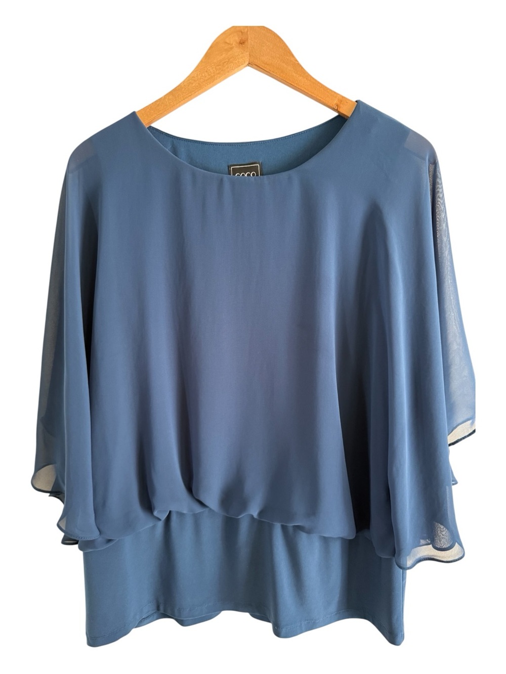 Cocoa Bianco Blue Layered Chiffon Blouse. Polished , Classy, Sophisticated